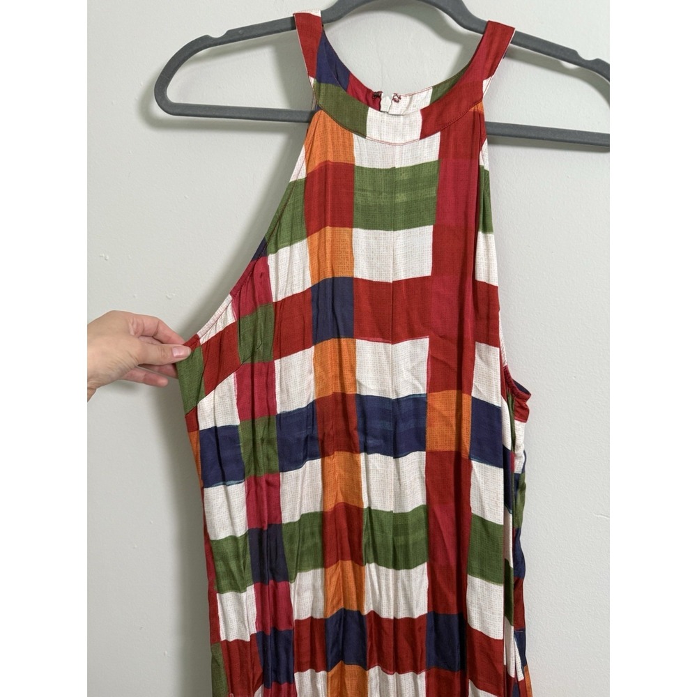 Farm Rio Anthropologie Jumpsuit Sz L Halter Mock Neck Gingham Colorful Festival - Picture 3 of 12
